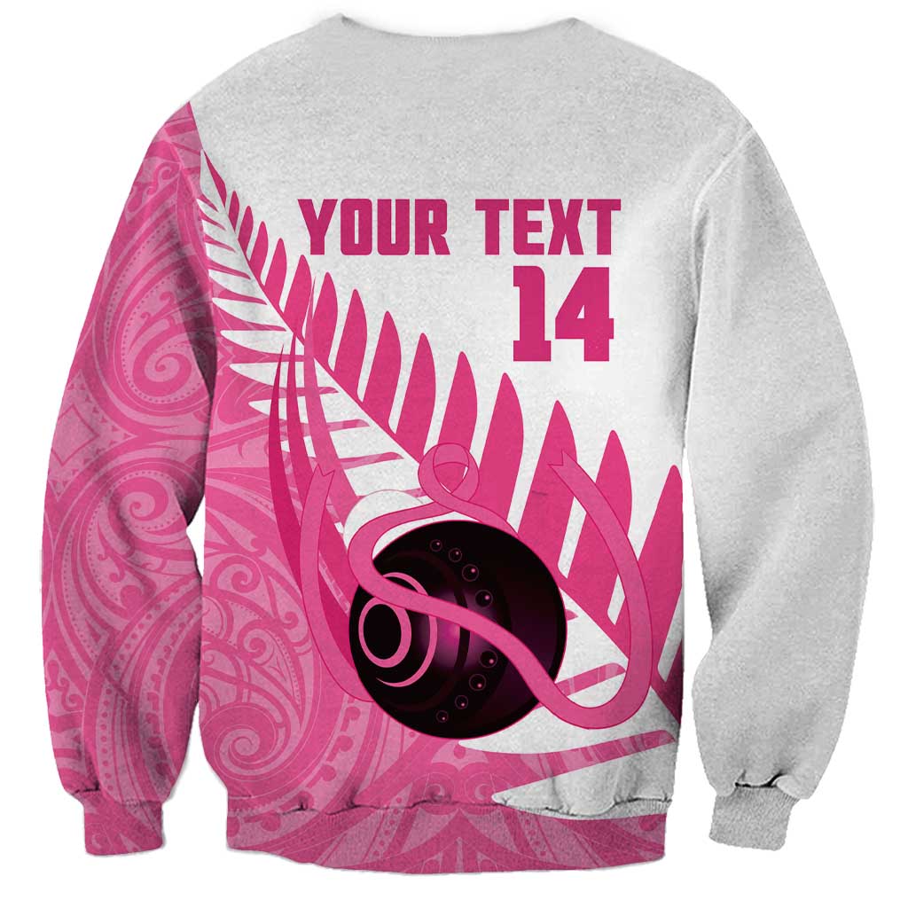 New Zealand Lawn Bowls Breast Cancer Custom Sweatshirt Aotearoa Maori Silver Fern Pink Ribbon - Aussie Hoodie