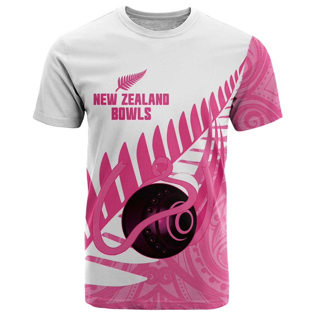 New Zealand Lawn Bowls Breast Cancer Custom T Shirt Aotearoa Maori Silver Fern Pink Ribbon - Aussie Hoodie