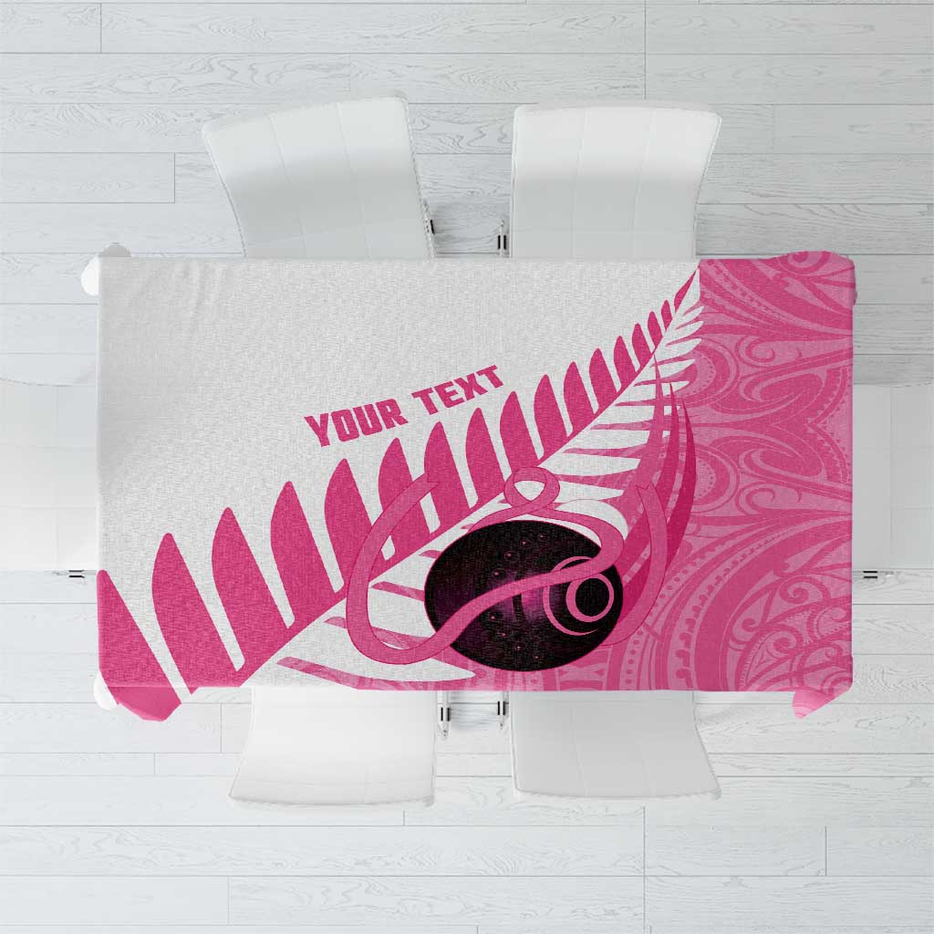 New Zealand Lawn Bowls Breast Cancer Custom Tablecloth Aotearoa Maori Silver Fern Pink Ribbon - Aussie Hoodie