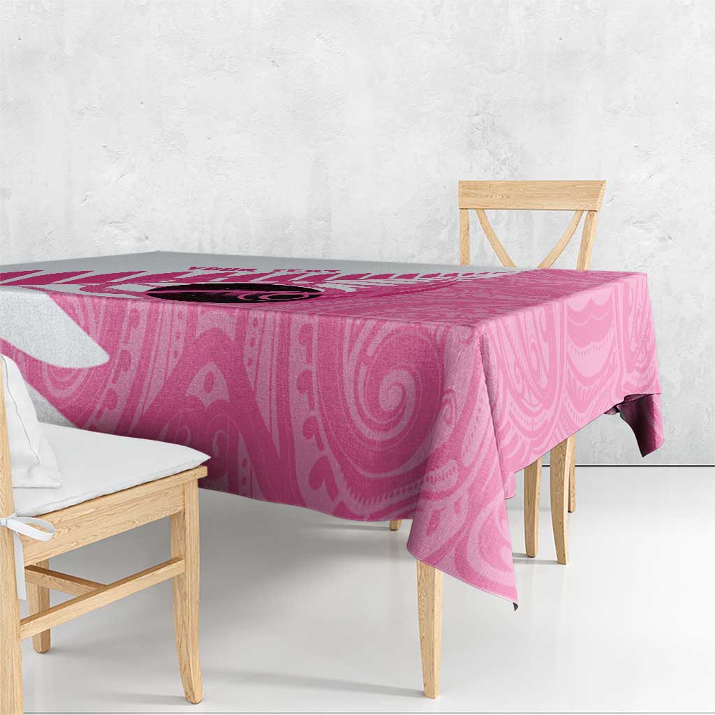 New Zealand Lawn Bowls Breast Cancer Custom Tablecloth Aotearoa Maori Silver Fern Pink Ribbon - Aussie Hoodie