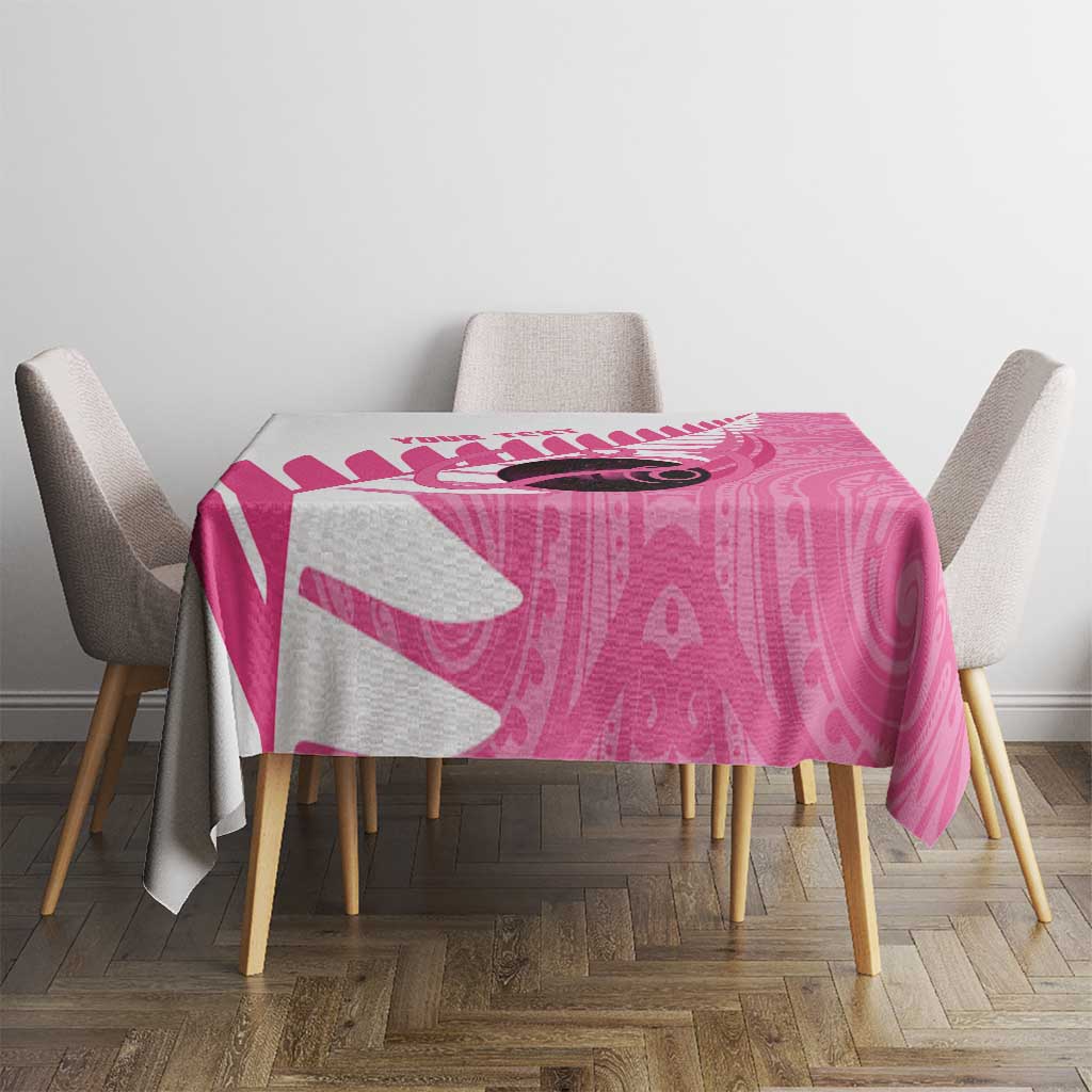 New Zealand Lawn Bowls Breast Cancer Custom Tablecloth Aotearoa Maori Silver Fern Pink Ribbon - Aussie Hoodie