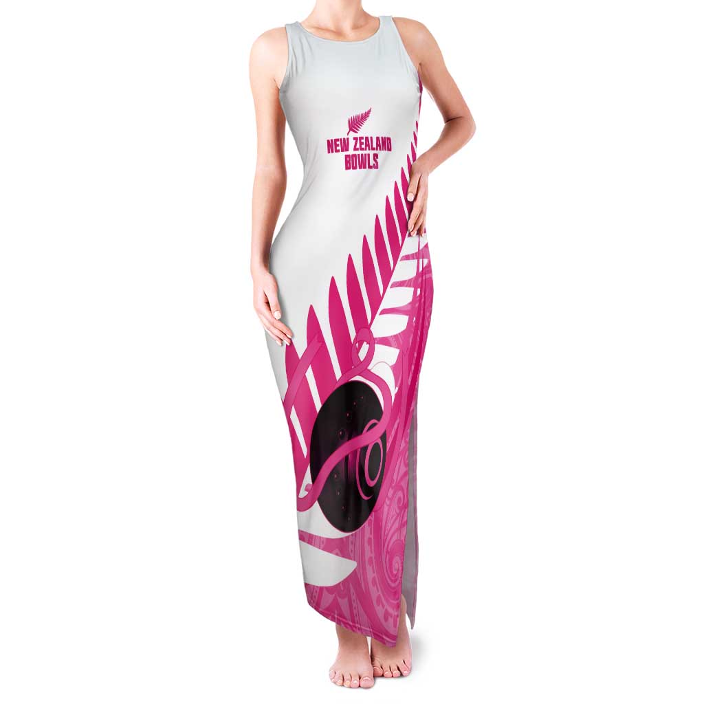 New Zealand Lawn Bowls Breast Cancer Custom Tank Maxi Dress Aotearoa Maori Silver Fern Pink Ribbon - Aussie Hoodie
