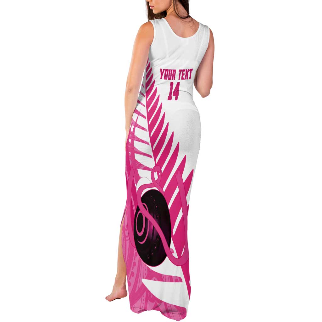 New Zealand Lawn Bowls Breast Cancer Custom Tank Maxi Dress Aotearoa Maori Silver Fern Pink Ribbon - Aussie Hoodie