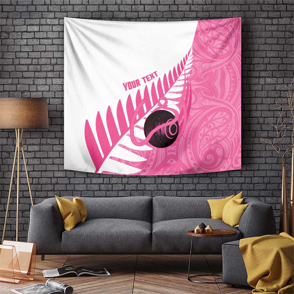 New Zealand Lawn Bowls Breast Cancer Custom Tapestry Aotearoa Maori Silver Fern Pink Ribbon - Aussie Hoodie