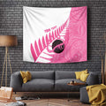 New Zealand Lawn Bowls Breast Cancer Custom Tapestry Aotearoa Maori Silver Fern Pink Ribbon - Aussie Hoodie