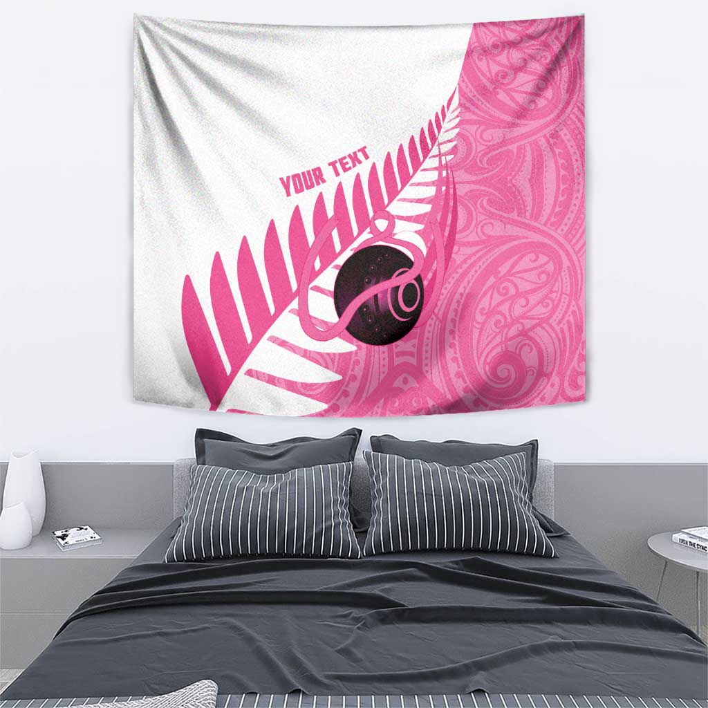 New Zealand Lawn Bowls Breast Cancer Custom Tapestry Aotearoa Maori Silver Fern Pink Ribbon - Aussie Hoodie