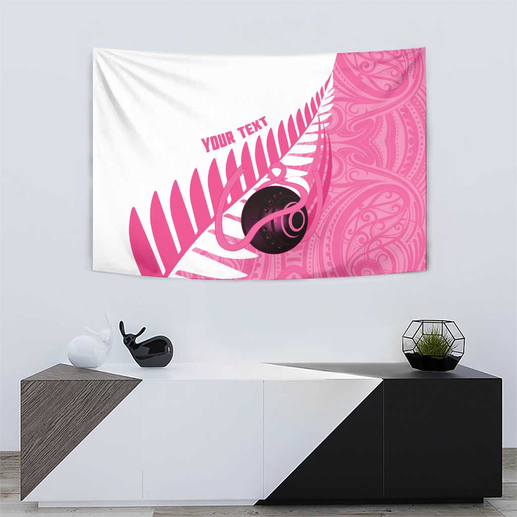 New Zealand Lawn Bowls Breast Cancer Custom Tapestry Aotearoa Maori Silver Fern Pink Ribbon - Aussie Hoodie
