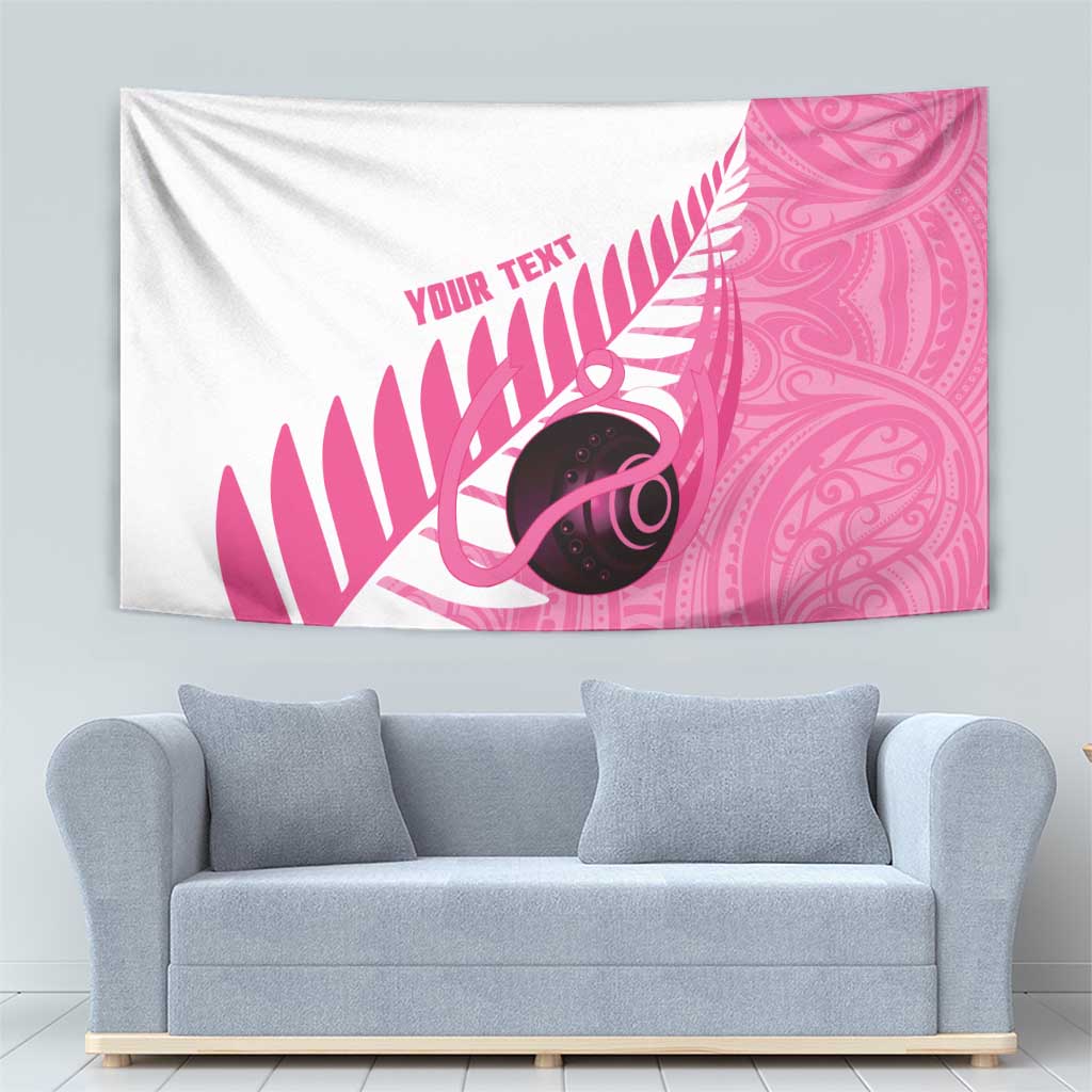 New Zealand Lawn Bowls Breast Cancer Custom Tapestry Aotearoa Maori Silver Fern Pink Ribbon - Aussie Hoodie