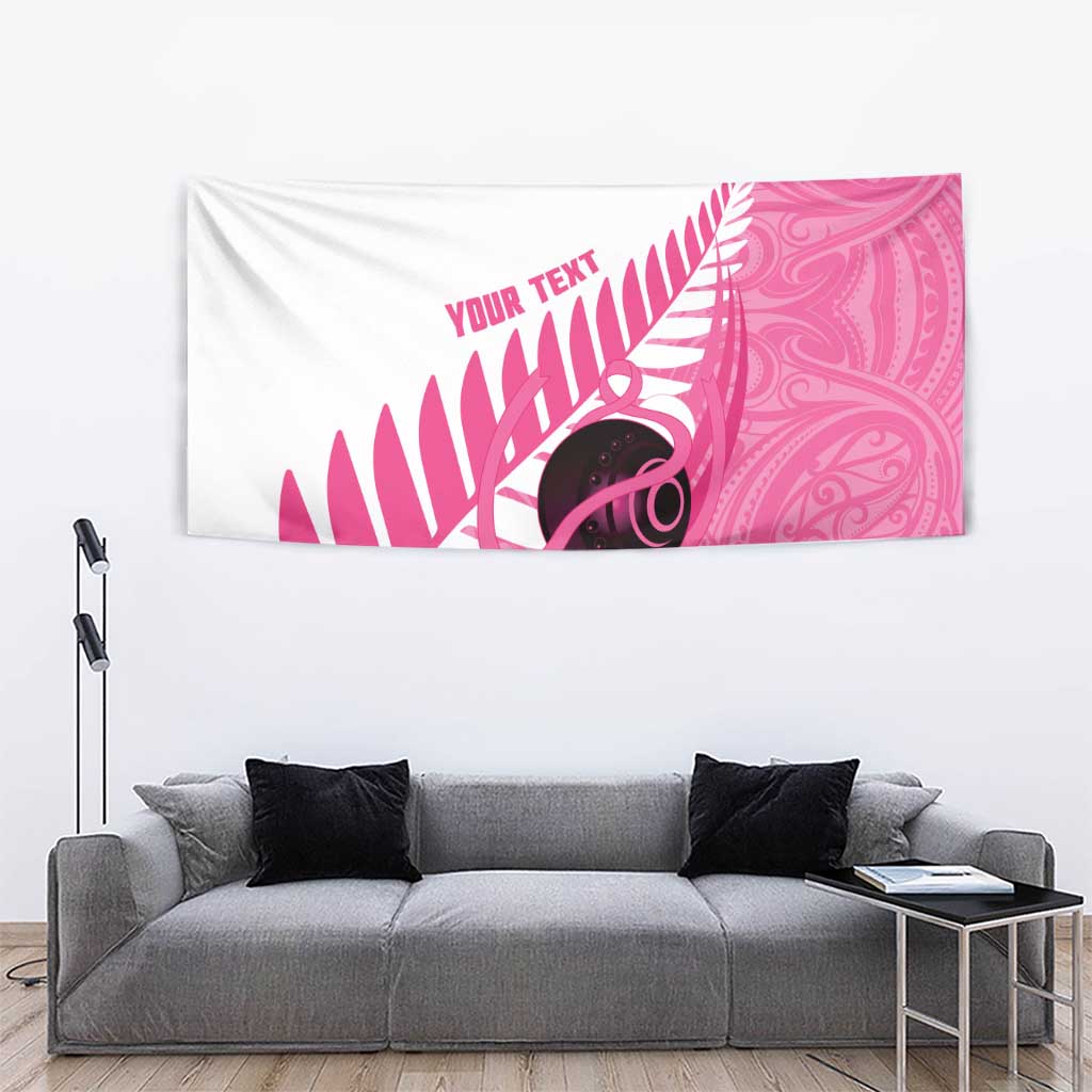 New Zealand Lawn Bowls Breast Cancer Custom Tapestry Aotearoa Maori Silver Fern Pink Ribbon - Aussie Hoodie