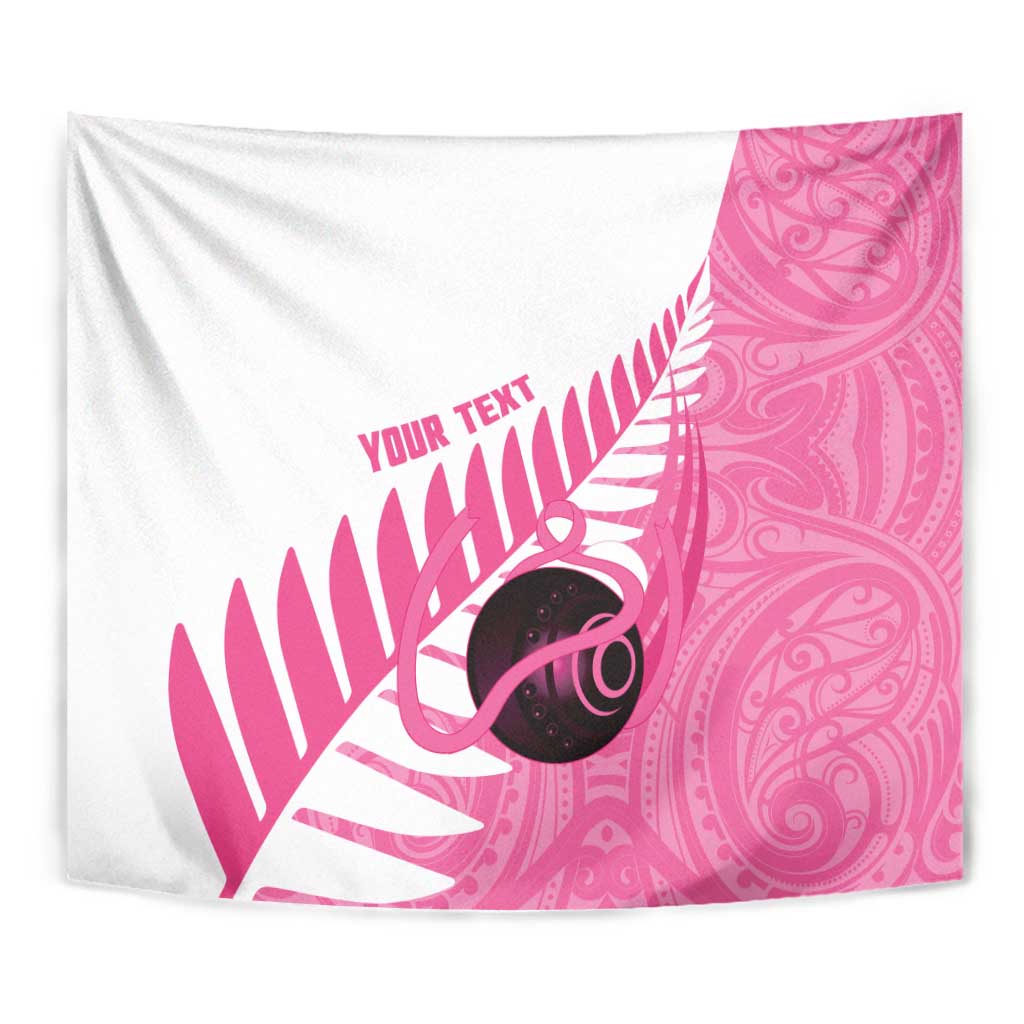 New Zealand Lawn Bowls Breast Cancer Custom Tapestry Aotearoa Maori Silver Fern Pink Ribbon - Aussie Hoodie
