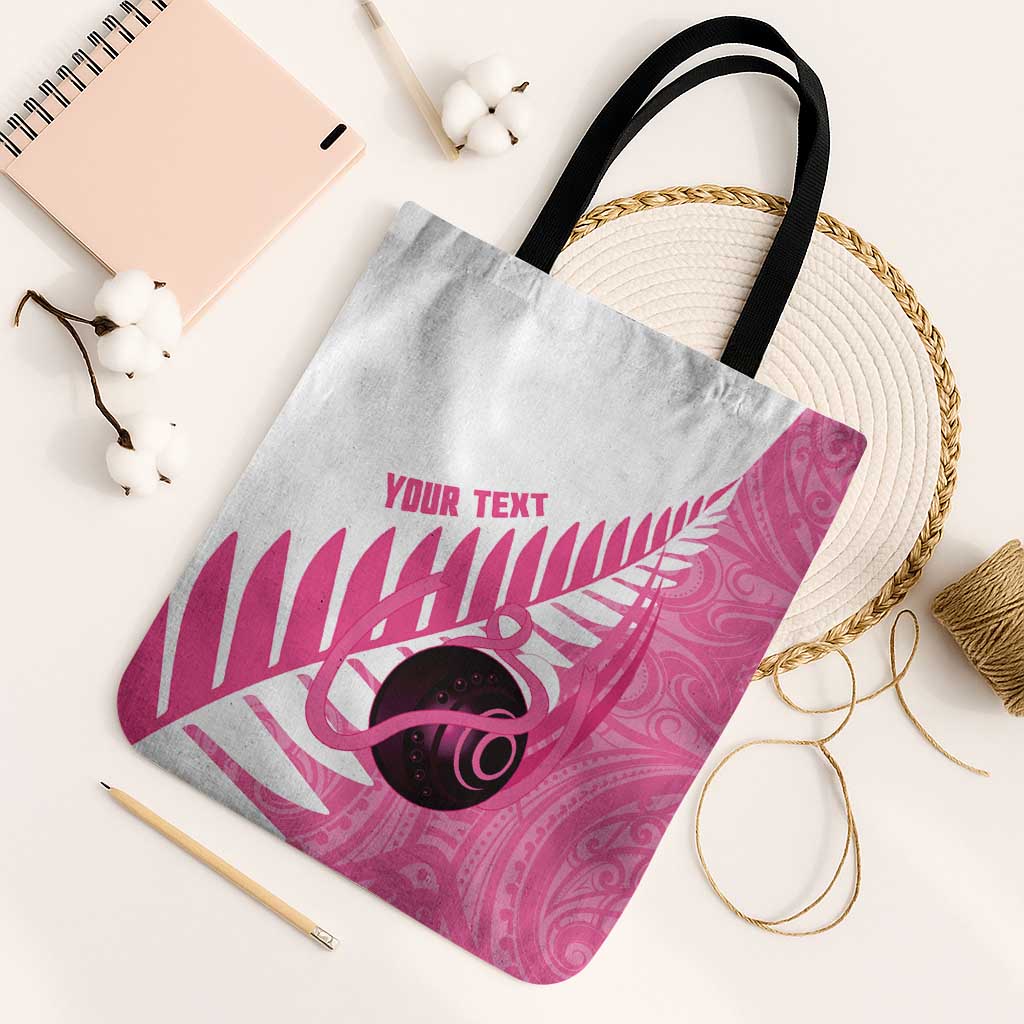 New Zealand Lawn Bowls Breast Cancer Custom Tote Bag Aotearoa Maori Silver Fern Pink Ribbon - Aussie Hoodie