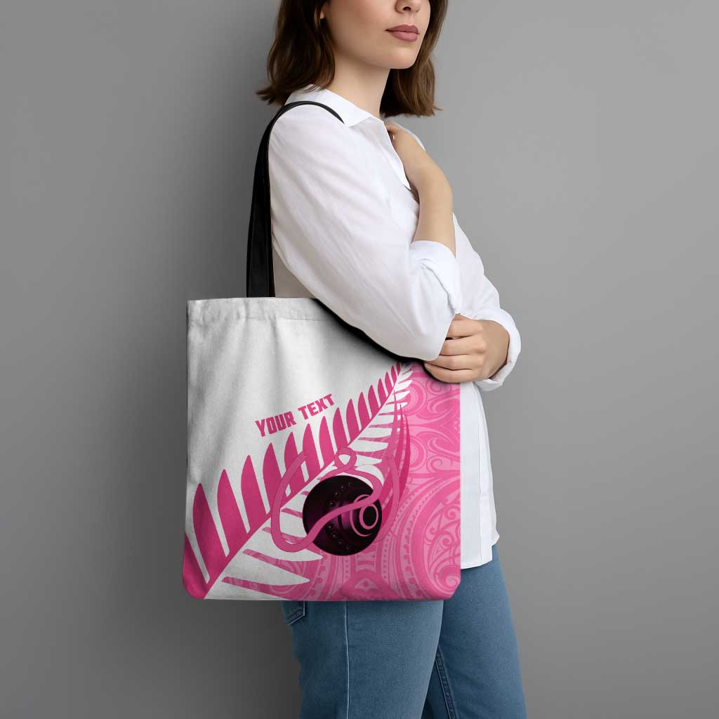 New Zealand Lawn Bowls Breast Cancer Custom Tote Bag Aotearoa Maori Silver Fern Pink Ribbon - Aussie Hoodie