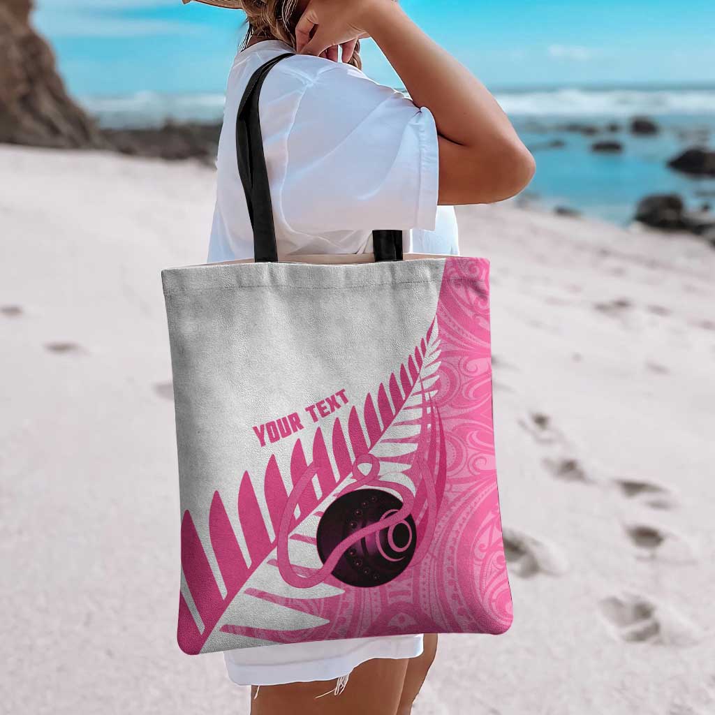 New Zealand Lawn Bowls Breast Cancer Custom Tote Bag Aotearoa Maori Silver Fern Pink Ribbon - Aussie Hoodie