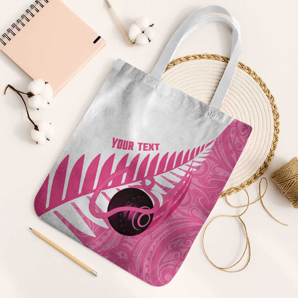 New Zealand Lawn Bowls Breast Cancer Custom Tote Bag Aotearoa Maori Silver Fern Pink Ribbon - Aussie Hoodie