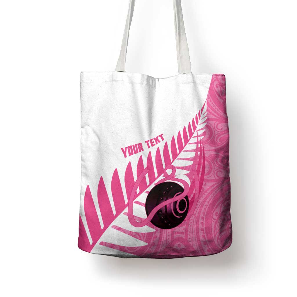 New Zealand Lawn Bowls Breast Cancer Custom Tote Bag Aotearoa Maori Silver Fern Pink Ribbon - Aussie Hoodie