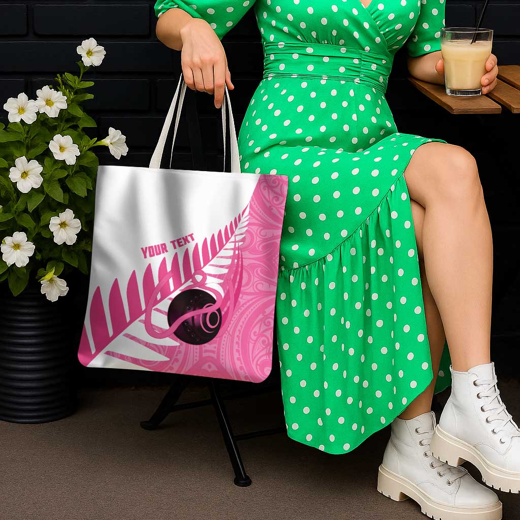 New Zealand Lawn Bowls Breast Cancer Custom Tote Bag Aotearoa Maori Silver Fern Pink Ribbon - Aussie Hoodie