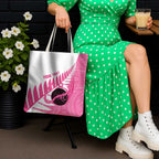 New Zealand Lawn Bowls Breast Cancer Custom Tote Bag Aotearoa Maori Silver Fern Pink Ribbon - Aussie Hoodie