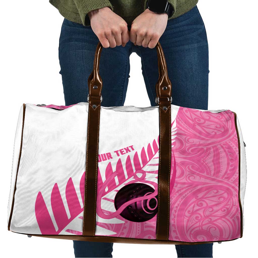 New Zealand Lawn Bowls Breast Cancer Custom Travel Bag Aotearoa Maori Silver Fern Pink Ribbon - Aussie Hoodie