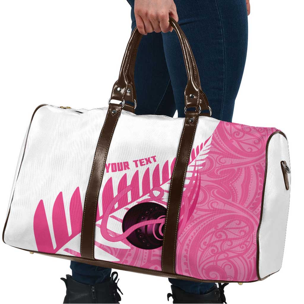 New Zealand Lawn Bowls Breast Cancer Custom Travel Bag Aotearoa Maori Silver Fern Pink Ribbon - Aussie Hoodie