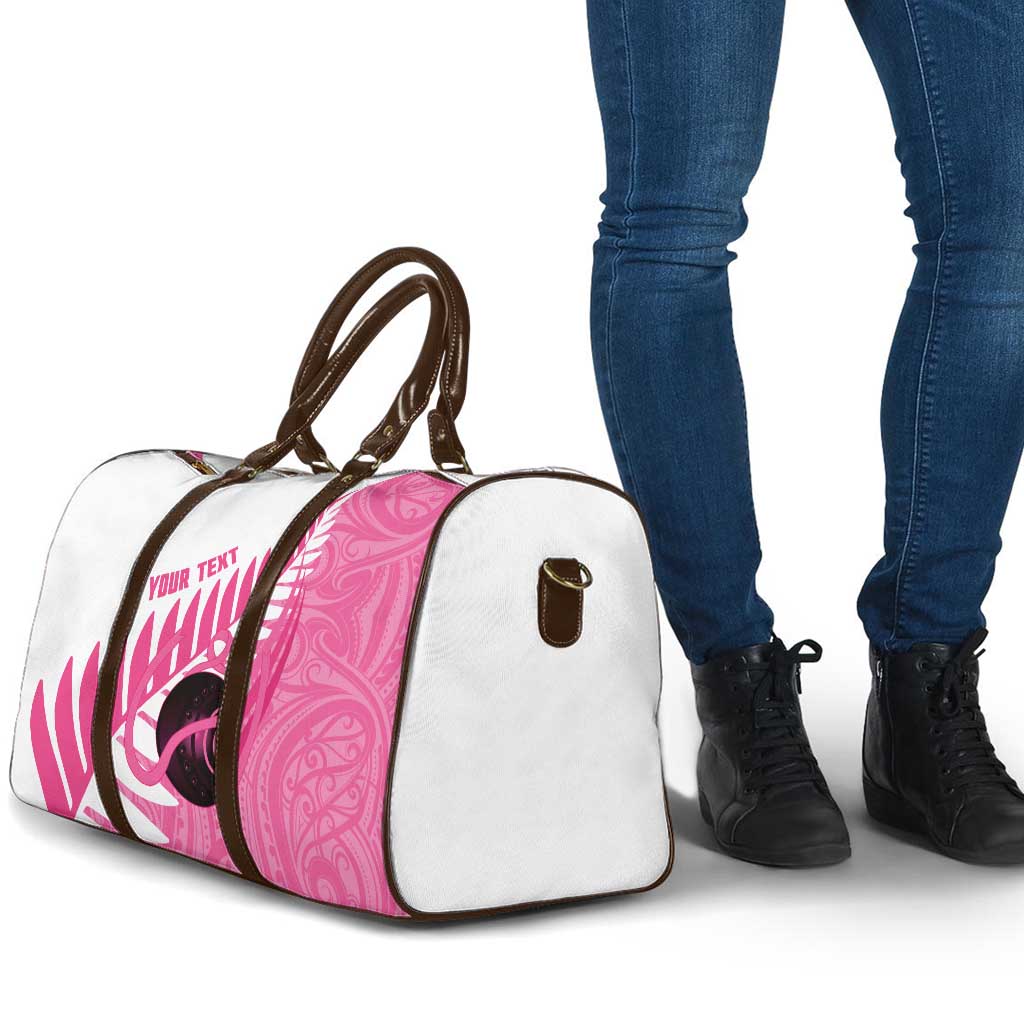 New Zealand Lawn Bowls Breast Cancer Custom Travel Bag Aotearoa Maori Silver Fern Pink Ribbon - Aussie Hoodie