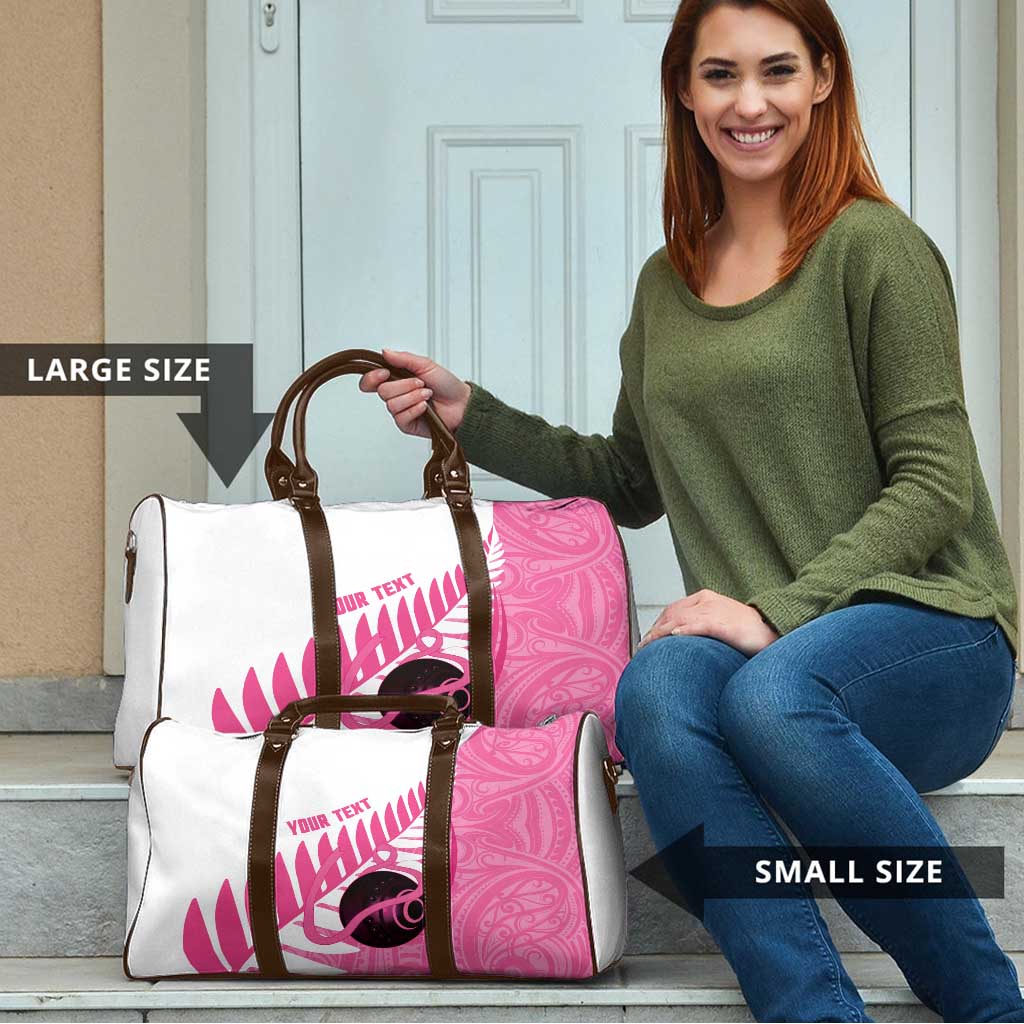 New Zealand Lawn Bowls Breast Cancer Custom Travel Bag Aotearoa Maori Silver Fern Pink Ribbon - Aussie Hoodie