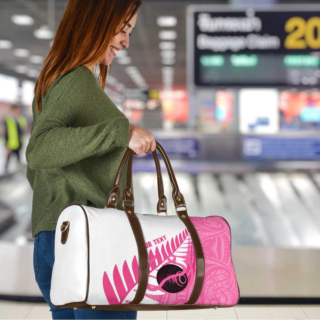 New Zealand Lawn Bowls Breast Cancer Custom Travel Bag Aotearoa Maori Silver Fern Pink Ribbon - Aussie Hoodie