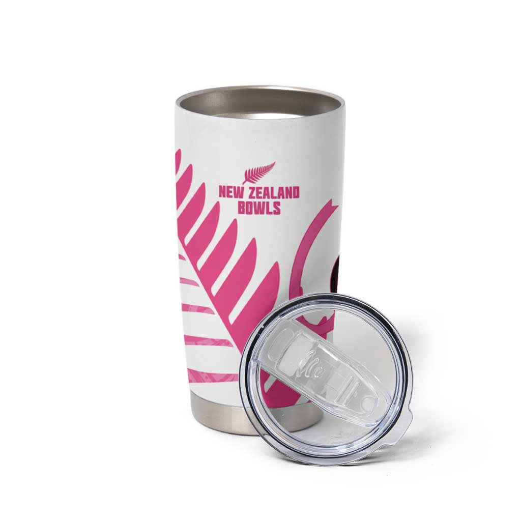 New Zealand Lawn Bowls Breast Cancer Custom Tumbler Cup Aotearoa Maori Silver Fern Pink Ribbon - Aussie Hoodie