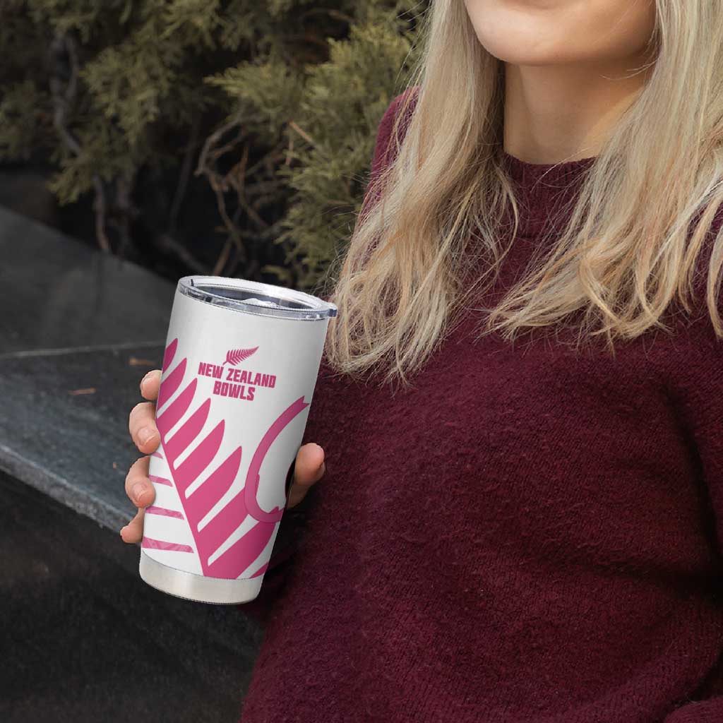 New Zealand Lawn Bowls Breast Cancer Custom Tumbler Cup Aotearoa Maori Silver Fern Pink Ribbon - Aussie Hoodie