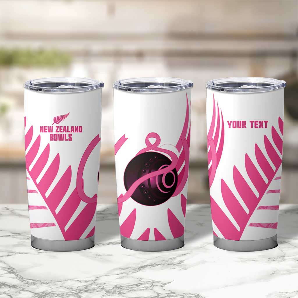 New Zealand Lawn Bowls Breast Cancer Custom Tumbler Cup Aotearoa Maori Silver Fern Pink Ribbon - Aussie Hoodie