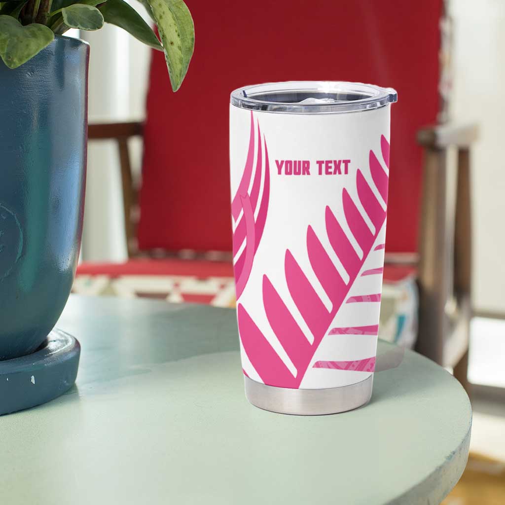 New Zealand Lawn Bowls Breast Cancer Custom Tumbler Cup Aotearoa Maori Silver Fern Pink Ribbon - Aussie Hoodie