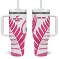 New Zealand Lawn Bowls Breast Cancer Custom Tumbler With Handle Aotearoa Maori Silver Fern Pink Ribbon - Aussie Hoodie