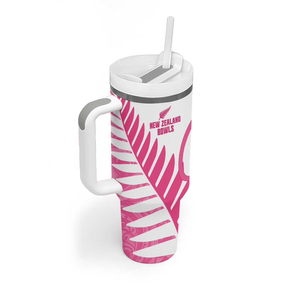 New Zealand Lawn Bowls Breast Cancer Custom Tumbler With Handle Aotearoa Maori Silver Fern Pink Ribbon - Aussie Hoodie