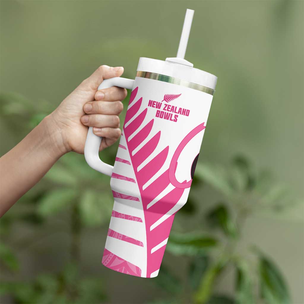 New Zealand Lawn Bowls Breast Cancer Custom Tumbler With Handle Aotearoa Maori Silver Fern Pink Ribbon - Aussie Hoodie
