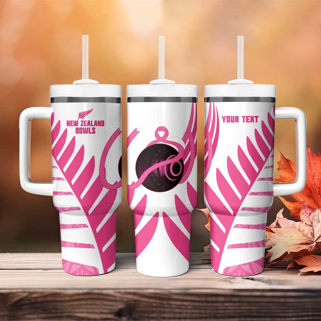 New Zealand Lawn Bowls Breast Cancer Custom Tumbler With Handle Aotearoa Maori Silver Fern Pink Ribbon - Aussie Hoodie