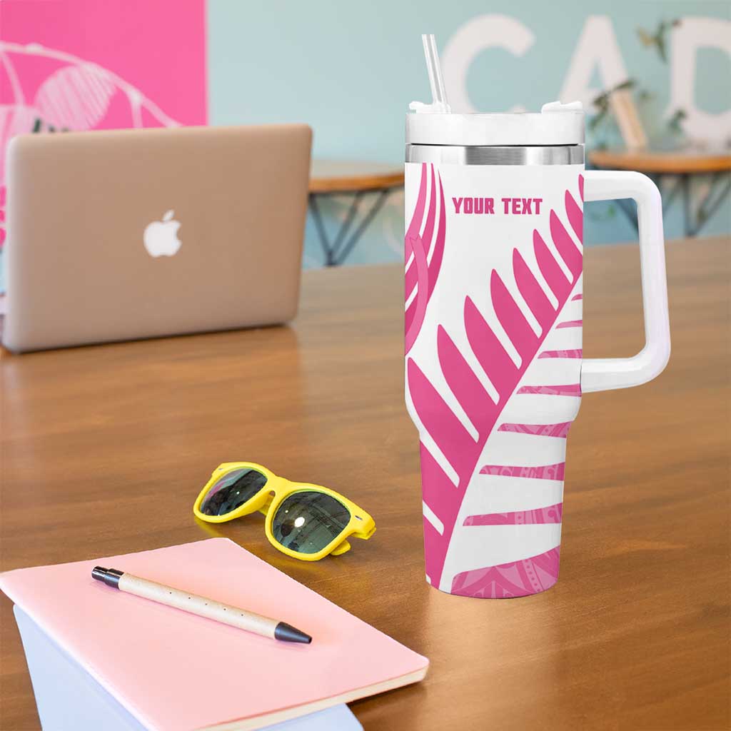 New Zealand Lawn Bowls Breast Cancer Custom Tumbler With Handle Aotearoa Maori Silver Fern Pink Ribbon - Aussie Hoodie