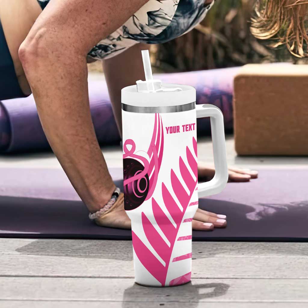 New Zealand Lawn Bowls Breast Cancer Custom Tumbler With Handle Aotearoa Maori Silver Fern Pink Ribbon - Aussie Hoodie