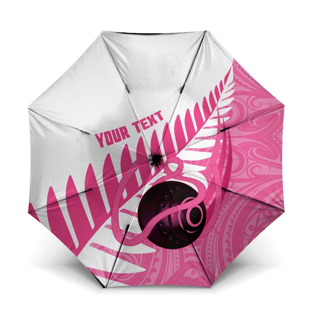 New Zealand Lawn Bowls Breast Cancer Custom Umbrella Aotearoa Maori Silver Fern Pink Ribbon - Aussie Hoodie