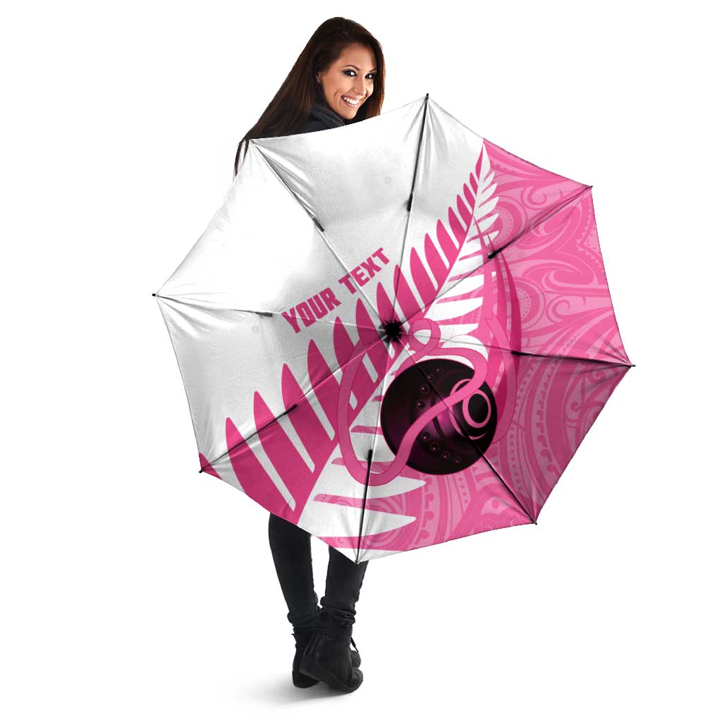 New Zealand Lawn Bowls Breast Cancer Custom Umbrella Aotearoa Maori Silver Fern Pink Ribbon - Aussie Hoodie