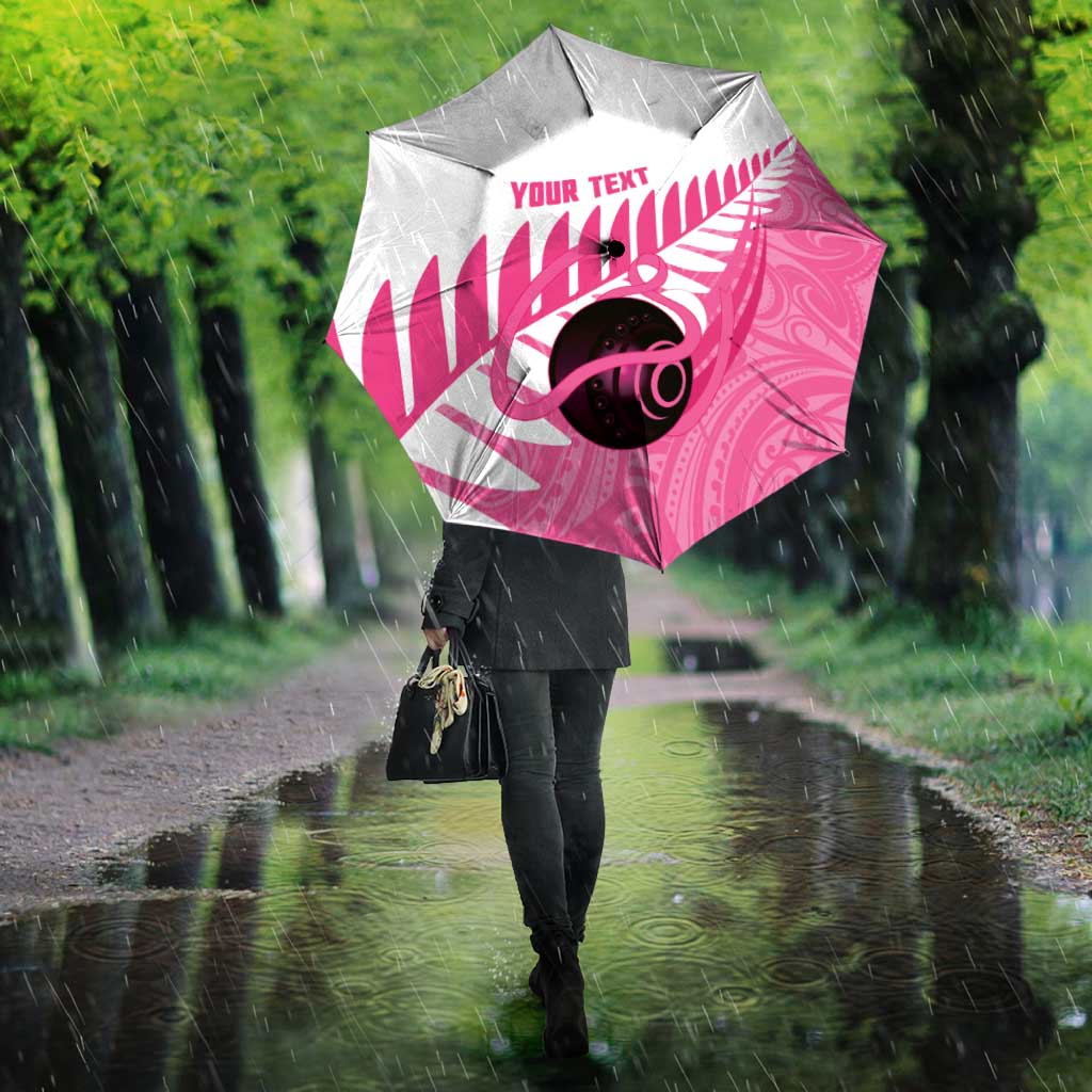 New Zealand Lawn Bowls Breast Cancer Custom Umbrella Aotearoa Maori Silver Fern Pink Ribbon - Aussie Hoodie