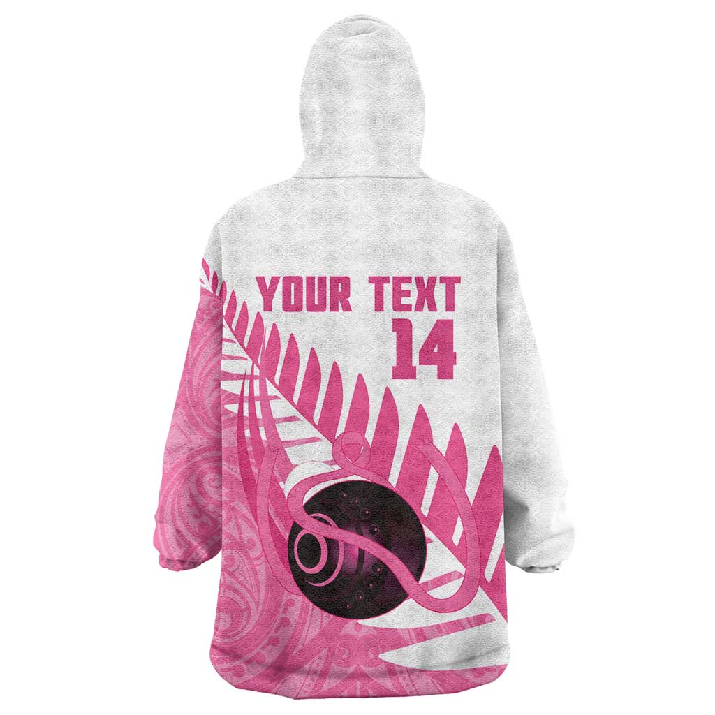 New Zealand Lawn Bowls Breast Cancer Custom Wearable Blanket Hoodie Aotearoa Maori Silver Fern Pink Ribbon - Aussie Hoodie