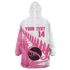 New Zealand Lawn Bowls Breast Cancer Custom Wearable Blanket Hoodie Aotearoa Maori Silver Fern Pink Ribbon - Aussie Hoodie