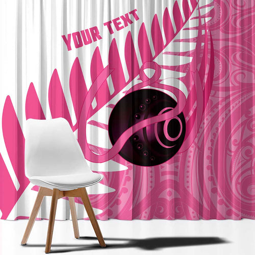 New Zealand Lawn Bowls Breast Cancer Custom Window Curtain Aotearoa Maori Silver Fern Pink Ribbon - Aussie Hoodie