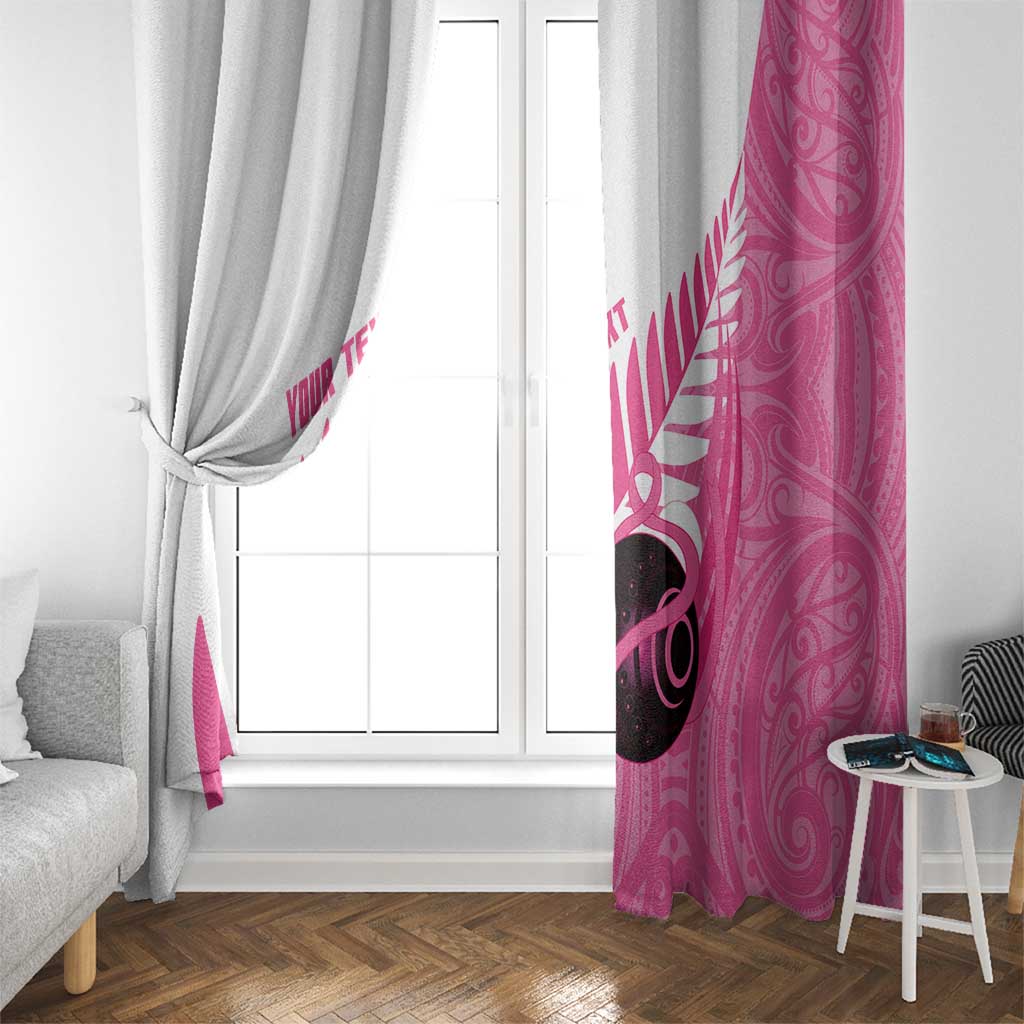 New Zealand Lawn Bowls Breast Cancer Custom Window Curtain Aotearoa Maori Silver Fern Pink Ribbon - Aussie Hoodie