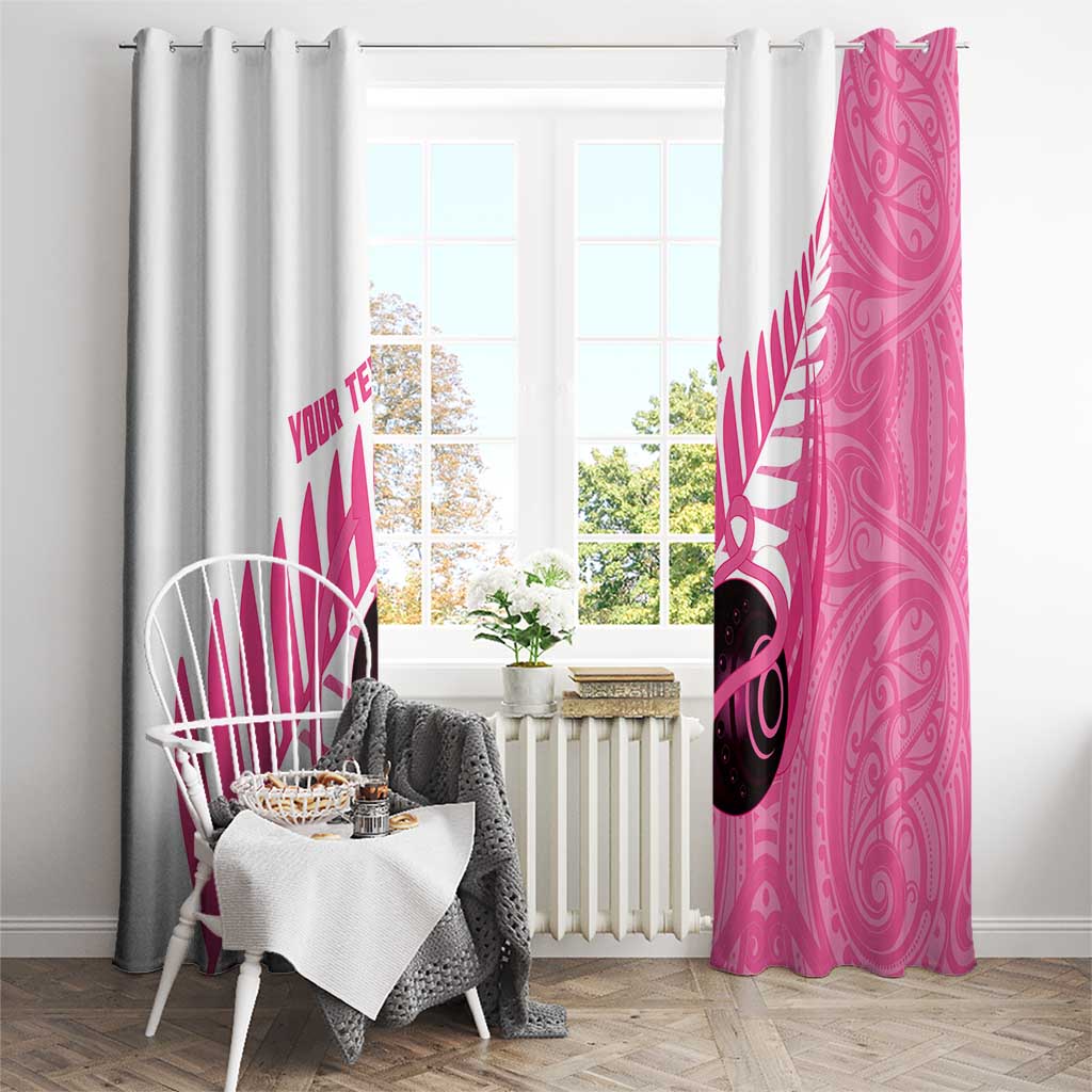New Zealand Lawn Bowls Breast Cancer Custom Window Curtain Aotearoa Maori Silver Fern Pink Ribbon - Aussie Hoodie