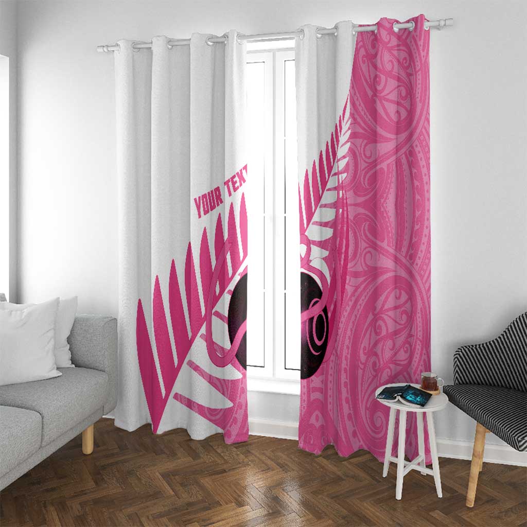 New Zealand Lawn Bowls Breast Cancer Custom Window Curtain Aotearoa Maori Silver Fern Pink Ribbon - Aussie Hoodie