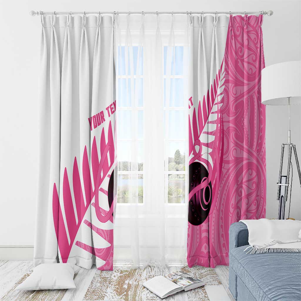 New Zealand Lawn Bowls Breast Cancer Custom Window Curtain Aotearoa Maori Silver Fern Pink Ribbon - Aussie Hoodie