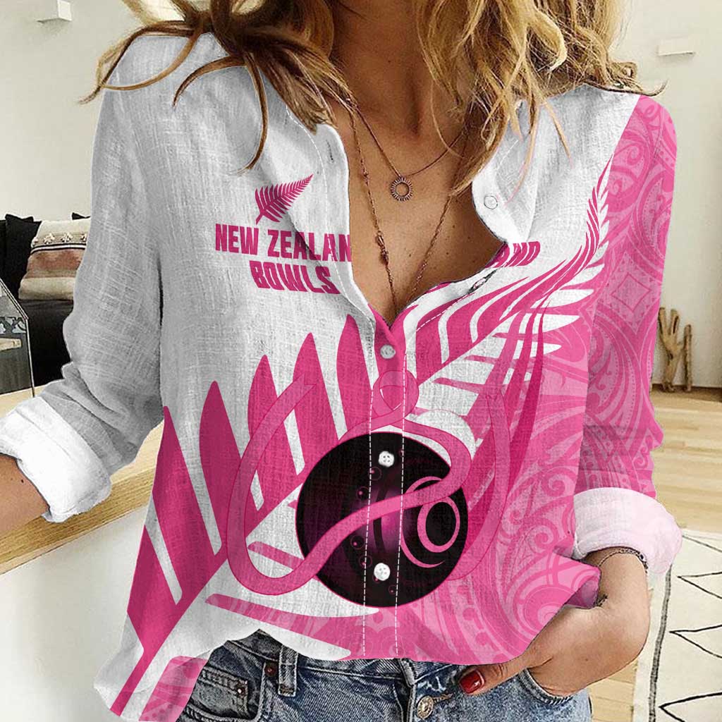 New Zealand Lawn Bowls Breast Cancer Custom Women Casual Shirt Aotearoa Maori Silver Fern Pink Ribbon - Aussie Hoodie