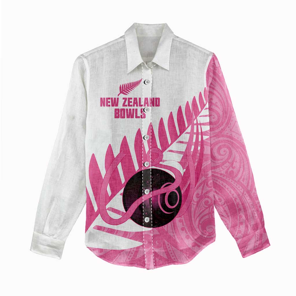 New Zealand Lawn Bowls Breast Cancer Custom Women Casual Shirt Aotearoa Maori Silver Fern Pink Ribbon - Aussie Hoodie