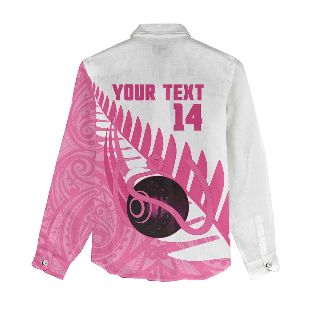 New Zealand Lawn Bowls Breast Cancer Custom Women Casual Shirt Aotearoa Maori Silver Fern Pink Ribbon - Aussie Hoodie