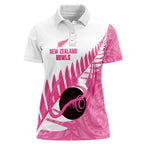 New Zealand Lawn Bowls Breast Cancer Custom Women Polo Shirt Aotearoa Maori Silver Fern Pink Ribbon - Aussie Hoodie